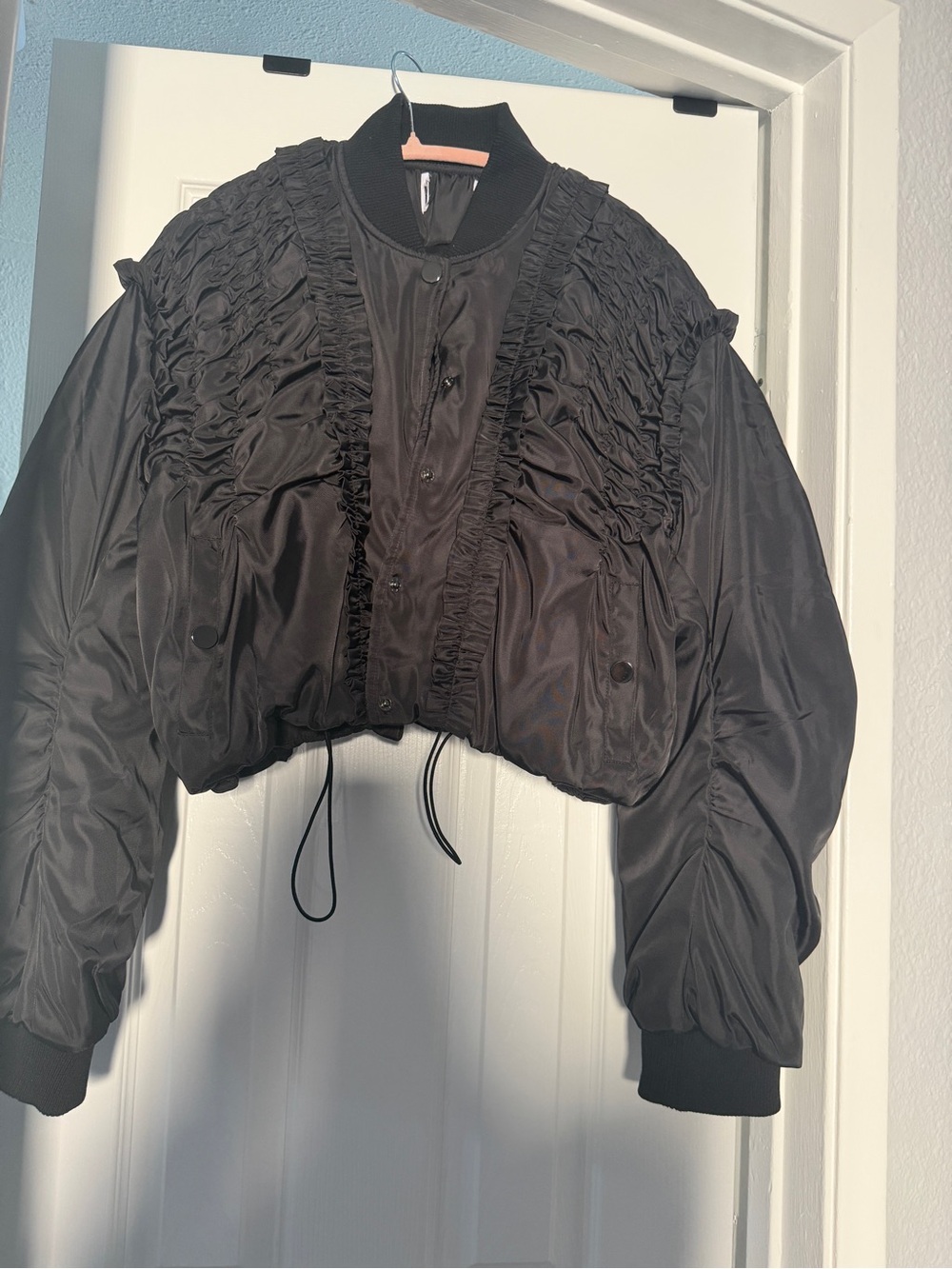 Black Women's Cropped Bomber Jacket
